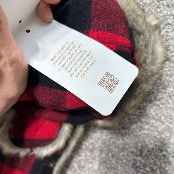 NWT Scala Unisex One Sz Buffalo Plaid Trapper Hat Faux Fur Red - Picture 8 of 10